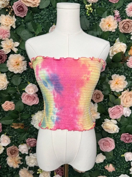 Tie-Dye Smocked Tube Top - Pink Blue Multicolor - Picture 1 of 7